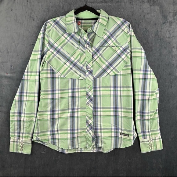 Simms Women’s Guide Series Big Sky long sleeve Pearl Button Down in celery Sz M - Picture 1 of 9